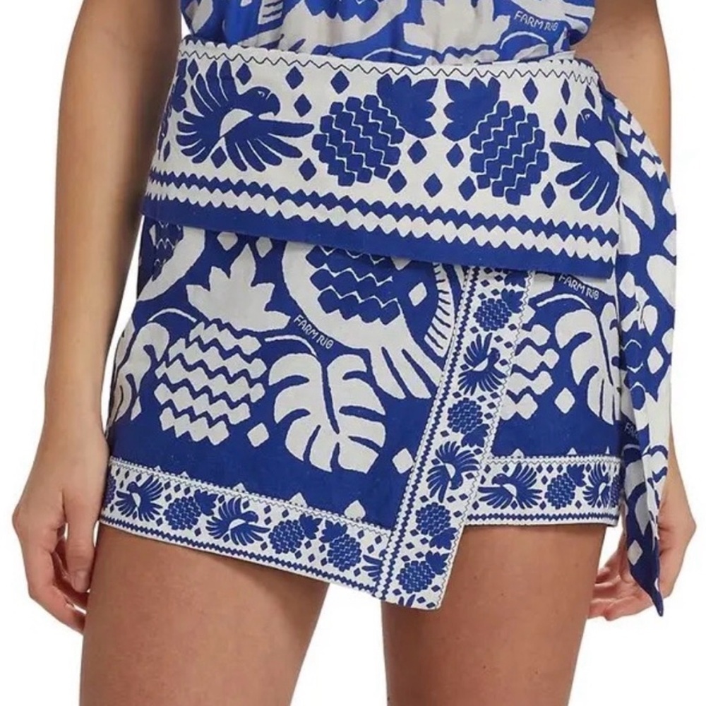 Farm Rio Jungle Scarf Navy Blue Mini Skirt Wrap Parrots Tropical 
Worn once